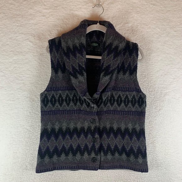 Lauren Ralph Lauren‎ Women's Sleeveless Lambswool Aztec Button Front Vest 8471 - Picture 1 of 8